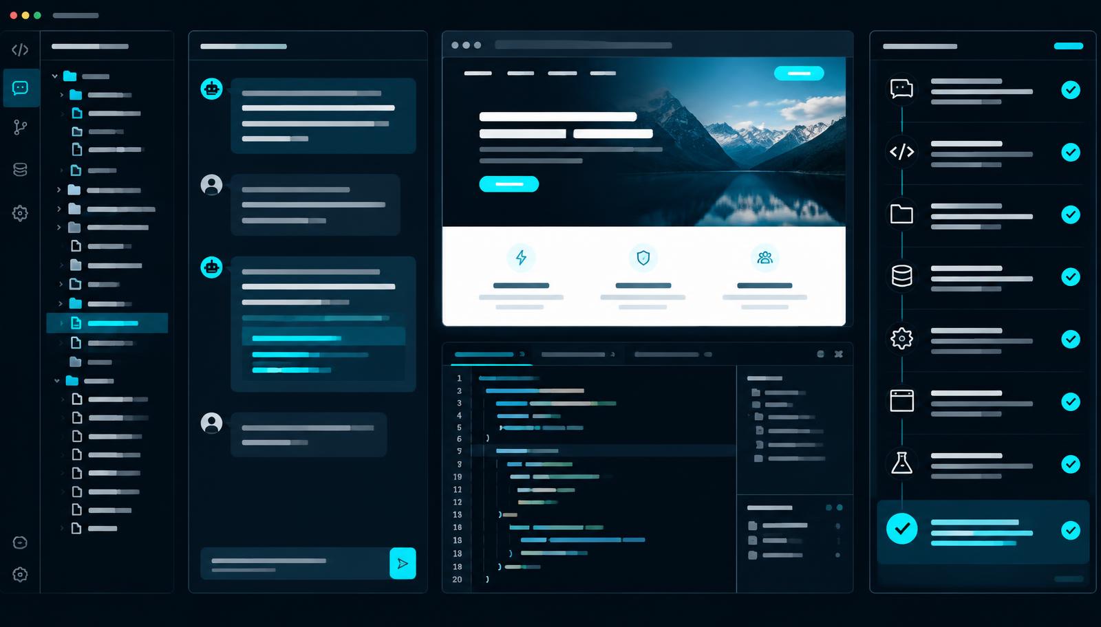 Black Hole workspace with conversation, files, live preview, and agent activity
